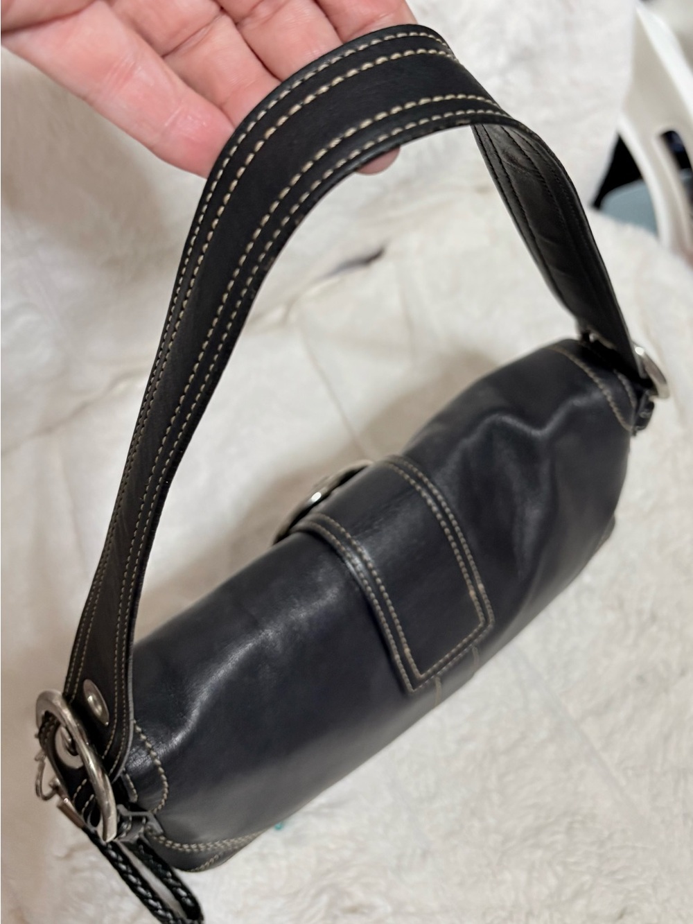 Coach Black Leather Shoulder Bag with Silver-Tone Buckle - Picture 3 of 11
